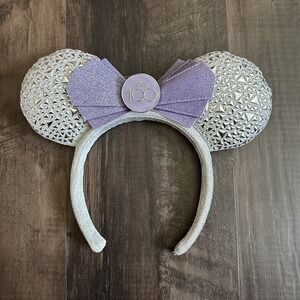 Disney Parks 100 Years of Wonder Platinum And Purple Minnie Mouse Ears Headband